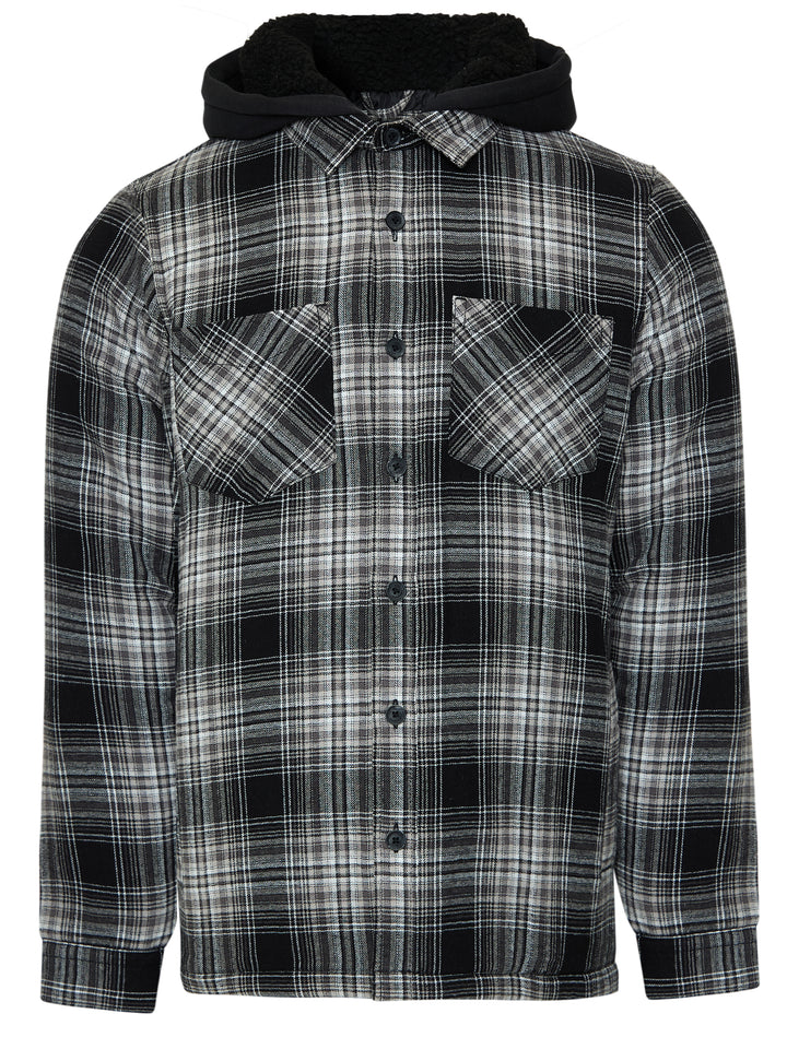 Quilted Shacket with Borg Lined Hood in Black Check