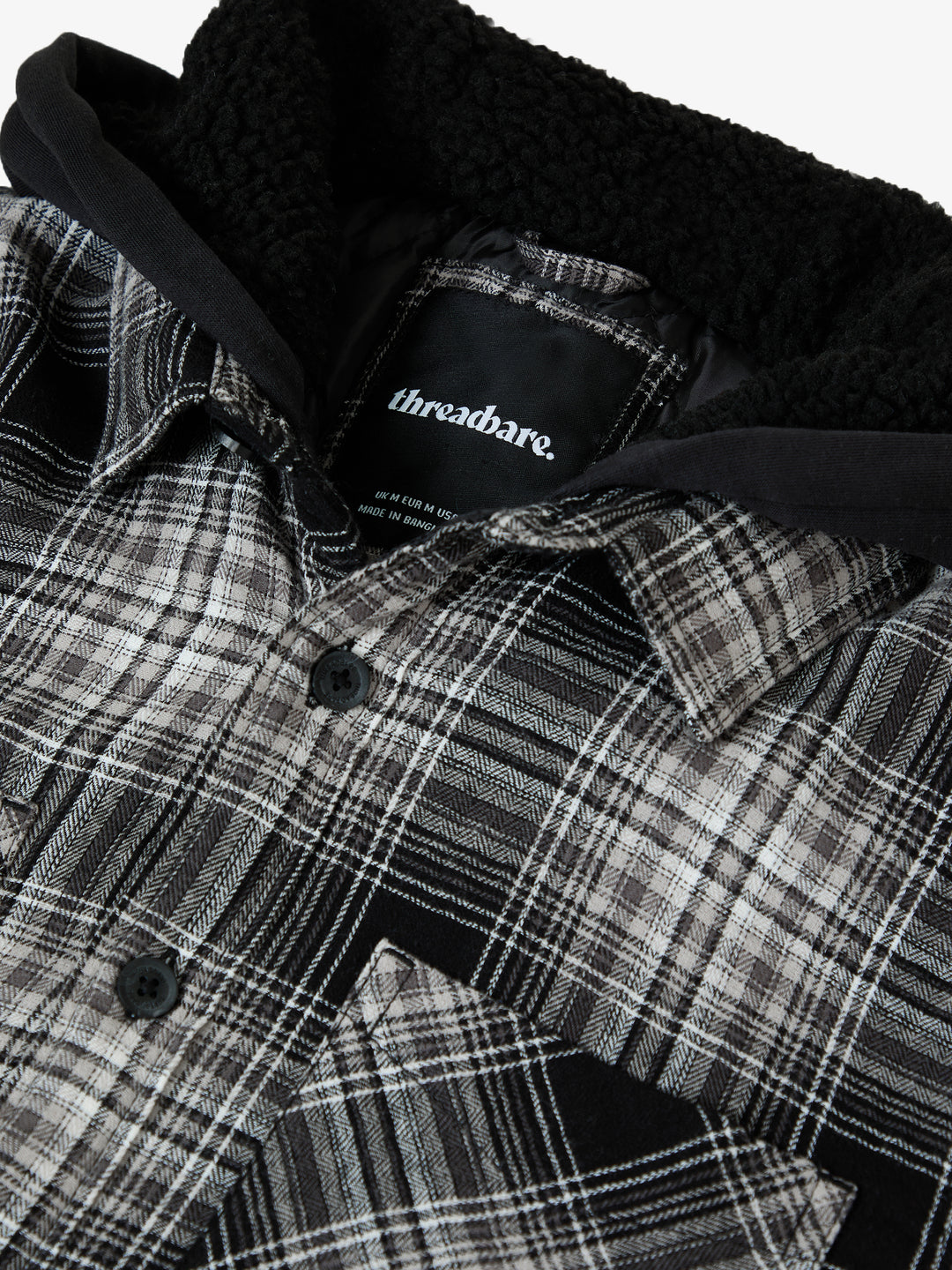 Quilted Shacket with Borg Lined Hood in Black Check