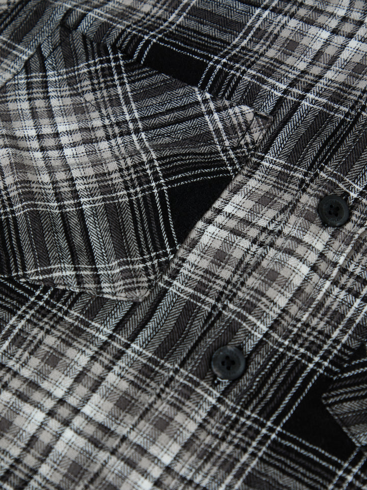 Quilted Shacket with Borg Lined Hood in Black Check