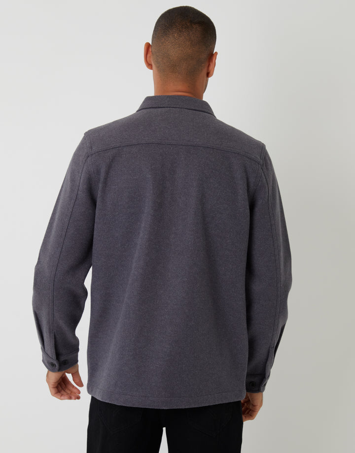 Charcoal Grey Faux Wool Button Up Shacket