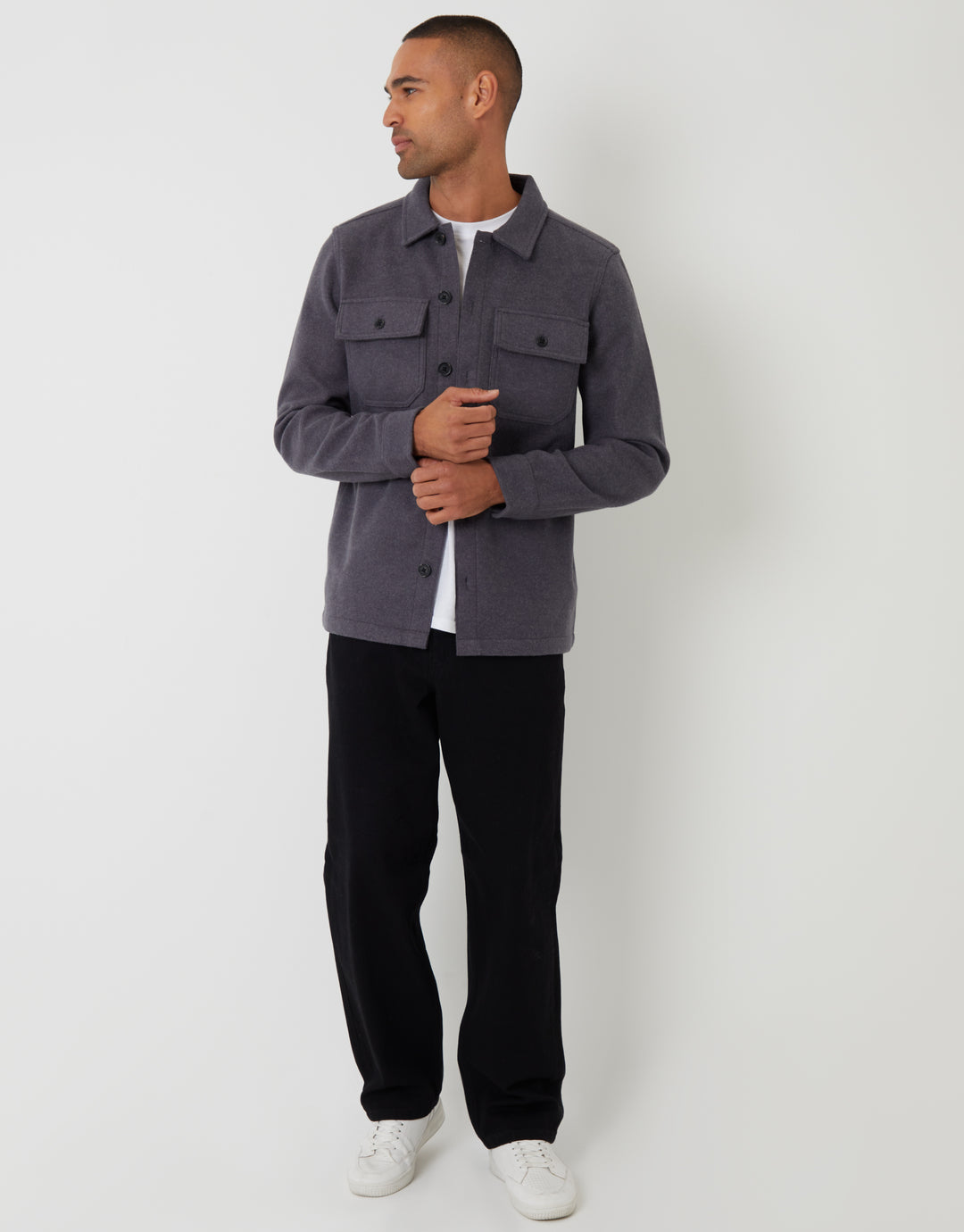 Charcoal Grey Faux Wool Button Up Shacket