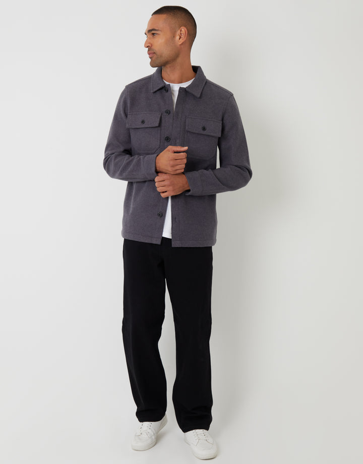 Charcoal Grey Faux Wool Button Up Shacket