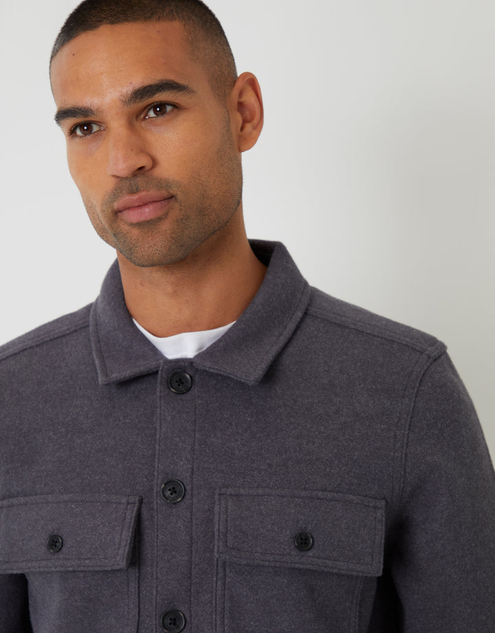 Charcoal Grey Faux Wool Button Up Shacket