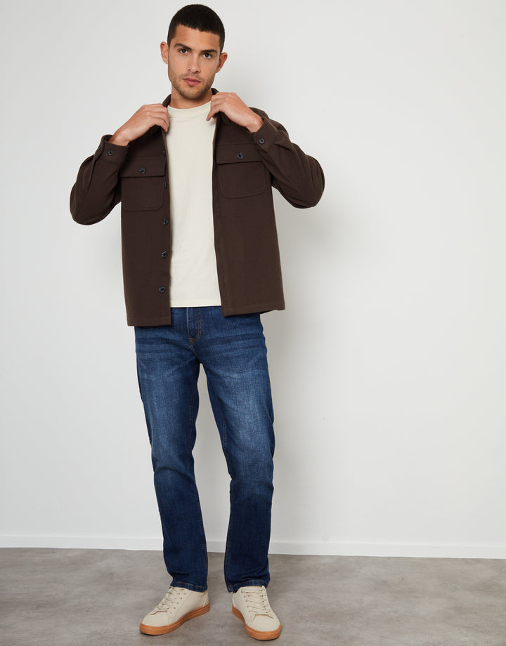 Chocolate Brown Faux Wool Button Up Shacket