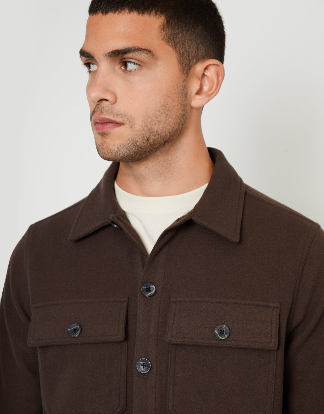 Threadbare Men's Chocolate Brown Faux Wool Button Up Shacket