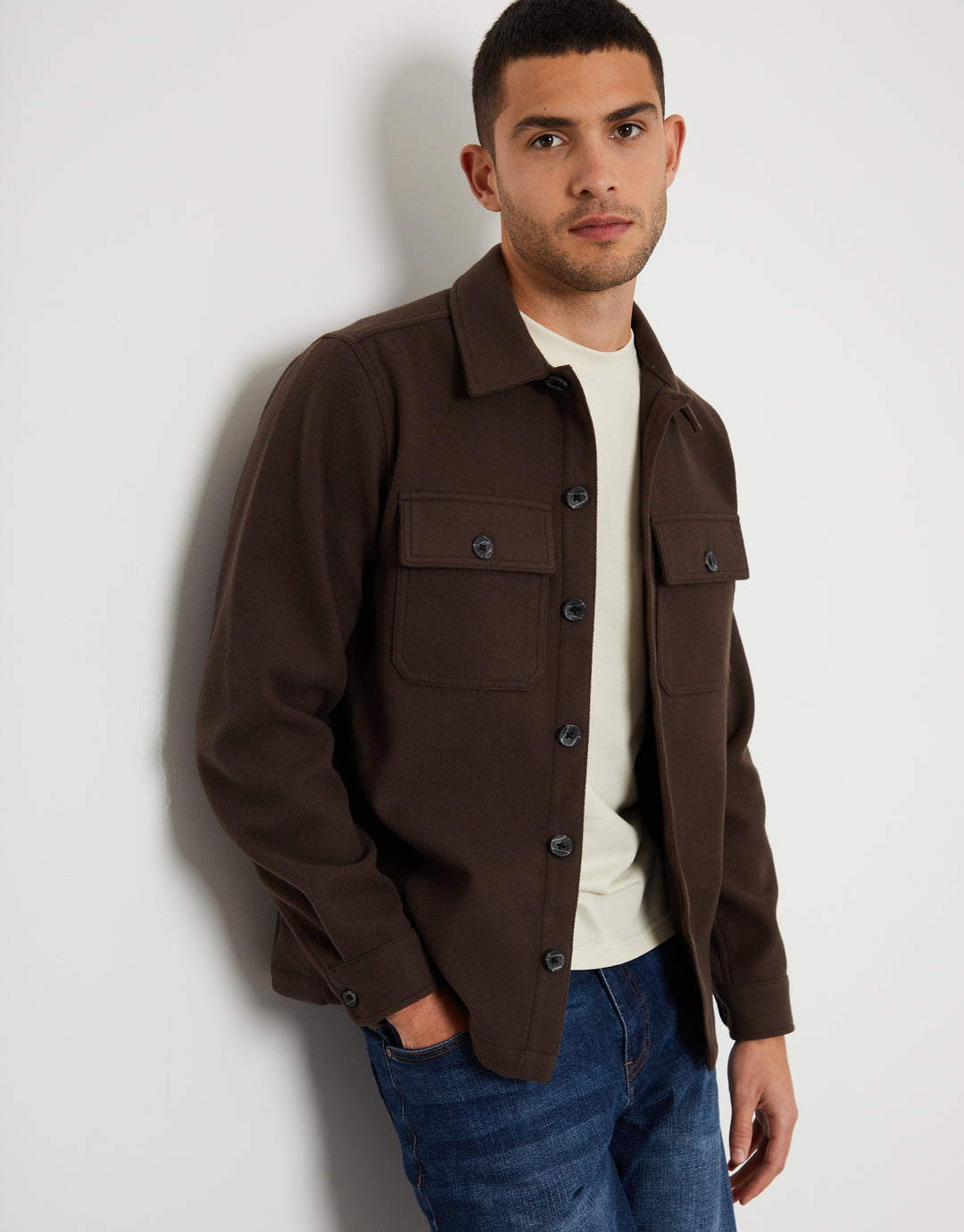 Chocolate Brown Faux Wool Button Up Shacket