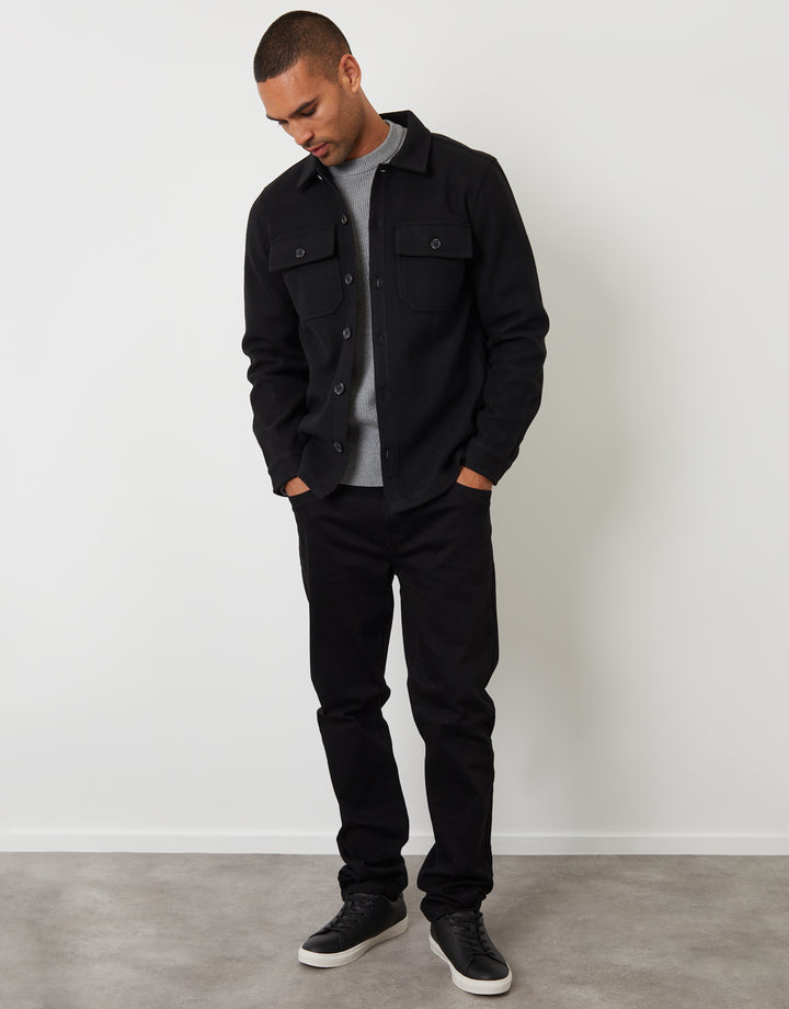 Black Faux Wool Button Up Shacket