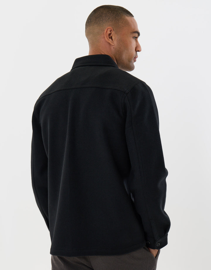 Threadbare Faux Wool Button Up Shacket in Black - back view