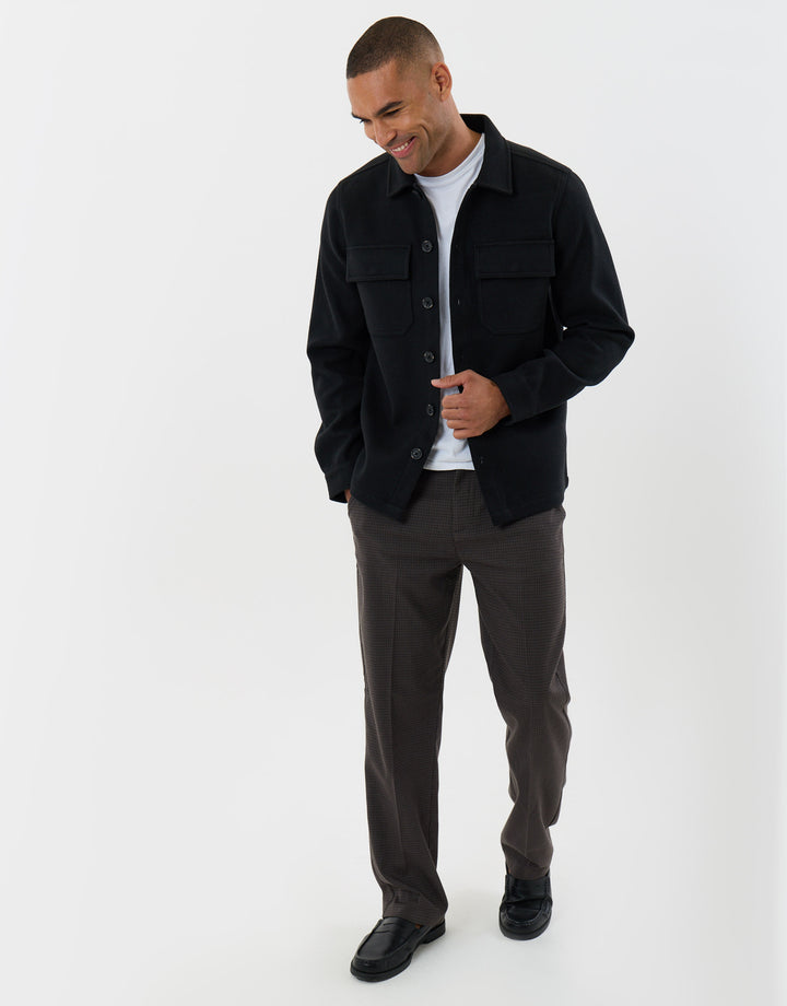 Threadbare Faux Wool Button Up Shacket in Black - full body