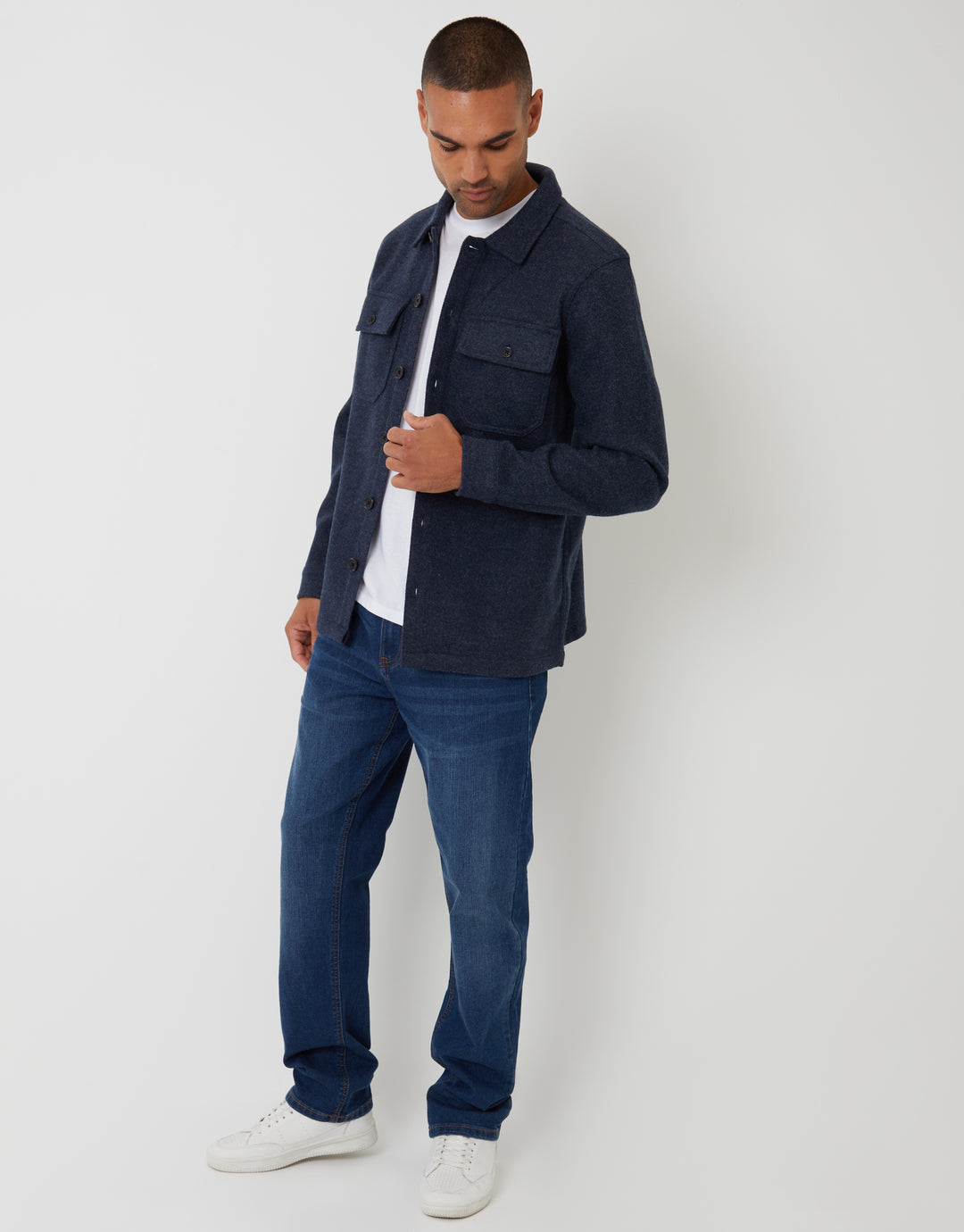 Navy Faux Wool Button Up Shacket