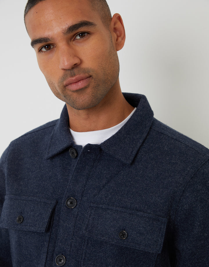 Navy Faux Wool Button Up Shacket
