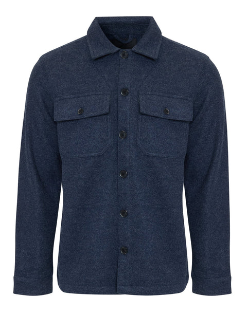 Threadbare Faux Wool Button Up Shacket in Navy - flat lay