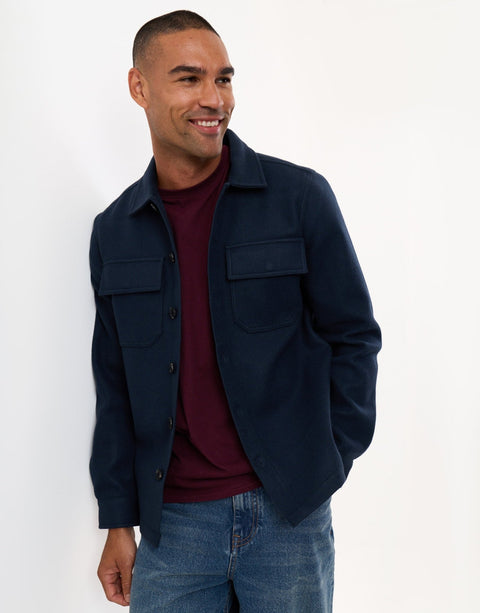 Threadbare Faux Wool Button Up Shacket in Navy - front view 