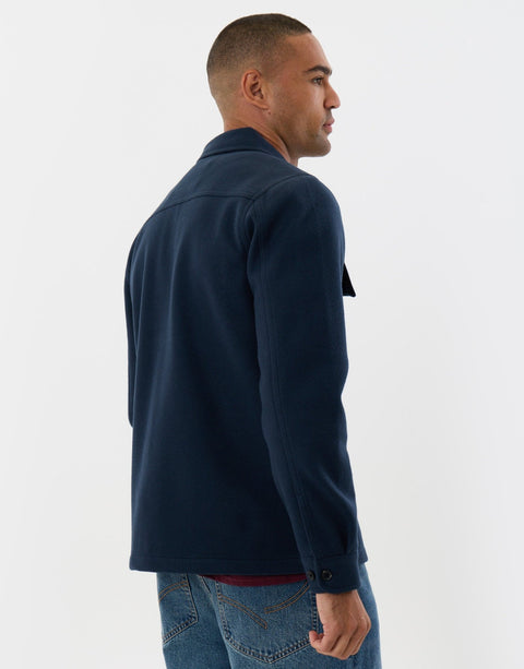 Threadbare Faux Wool Button Up Shacket in Navy - side view