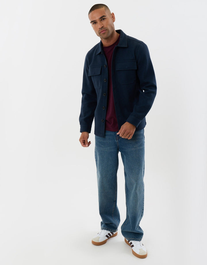 Threadbare Faux Wool Button Up Shacket in Navy - full body