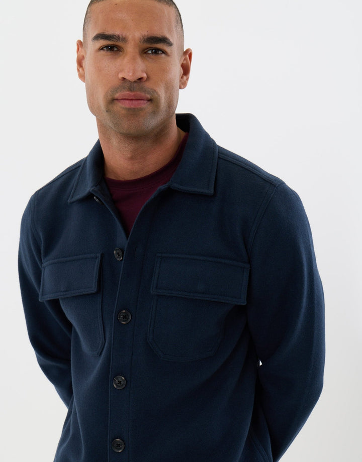 Threadbare Faux Wool Button Up Shacket in Navy - close up