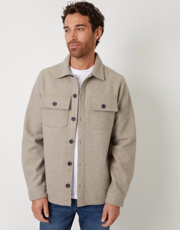 Beige Faux Wool Button Up Shacket