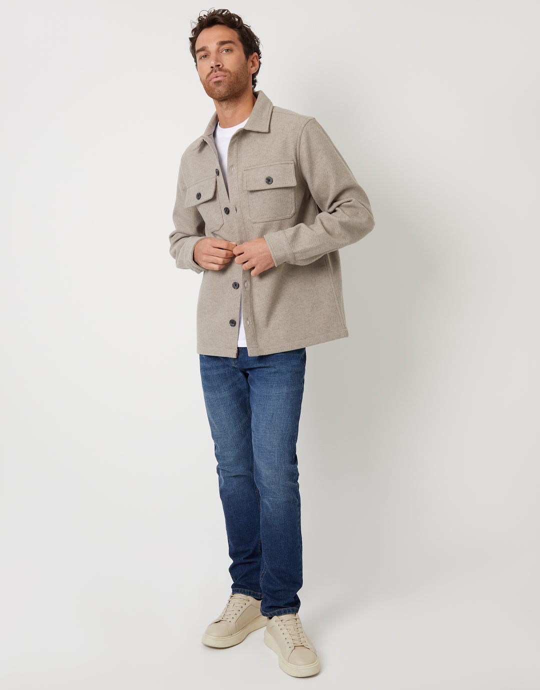 Beige Faux Wool Button Up Shacket