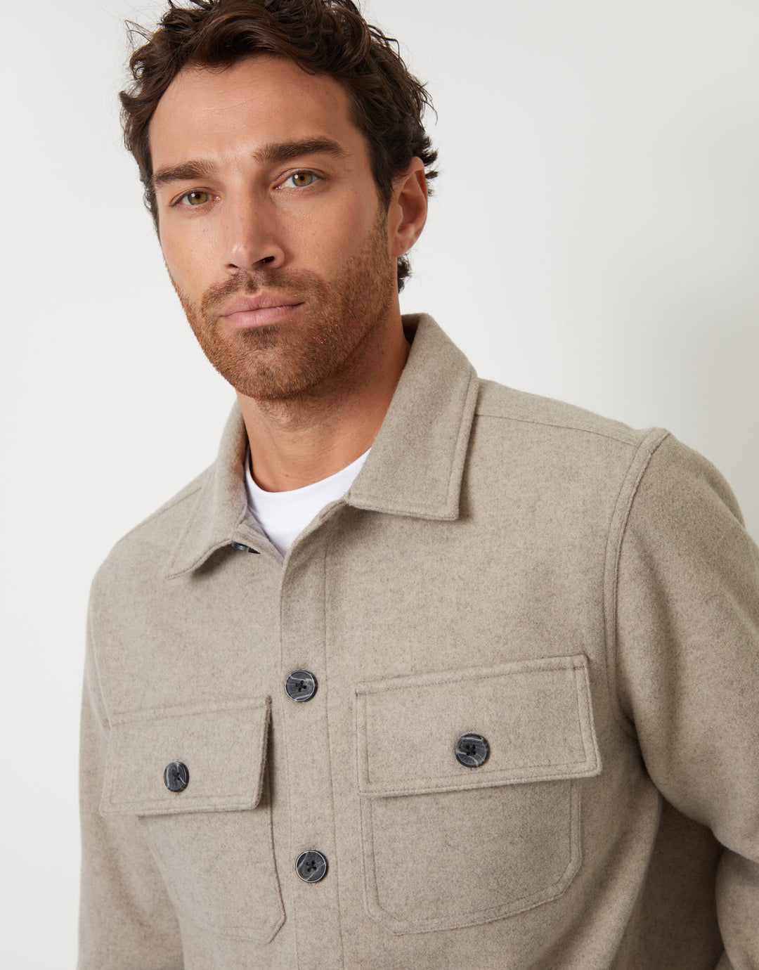 Beige Faux Wool Button Up Shacket