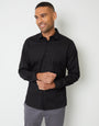 Black Stretch Cotton Poplin Slim Fit Long Sleeve Shirt
