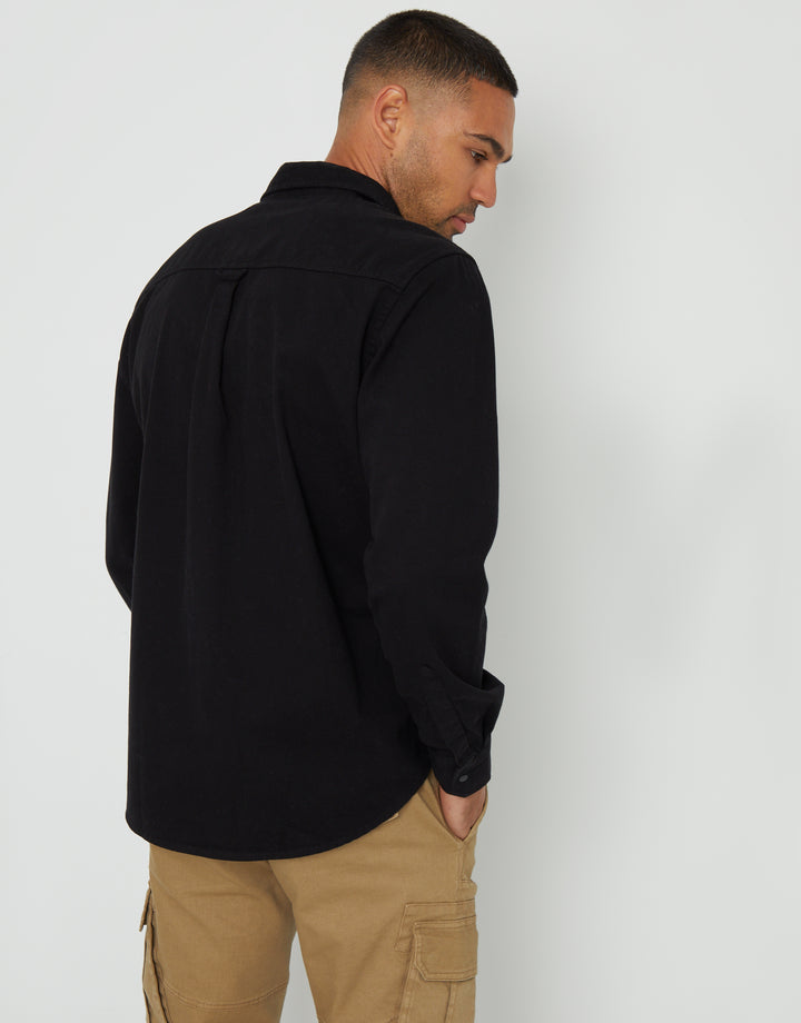 Black Cotton Popper Closure Long Sleeve Shirt