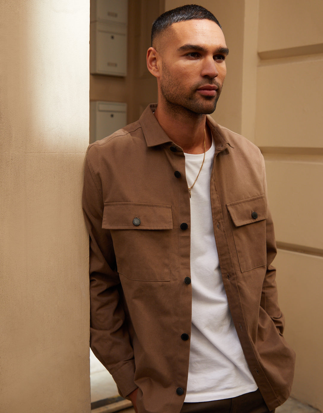 Threadbare Men's Brown Cotton Twill Button Up Shacket