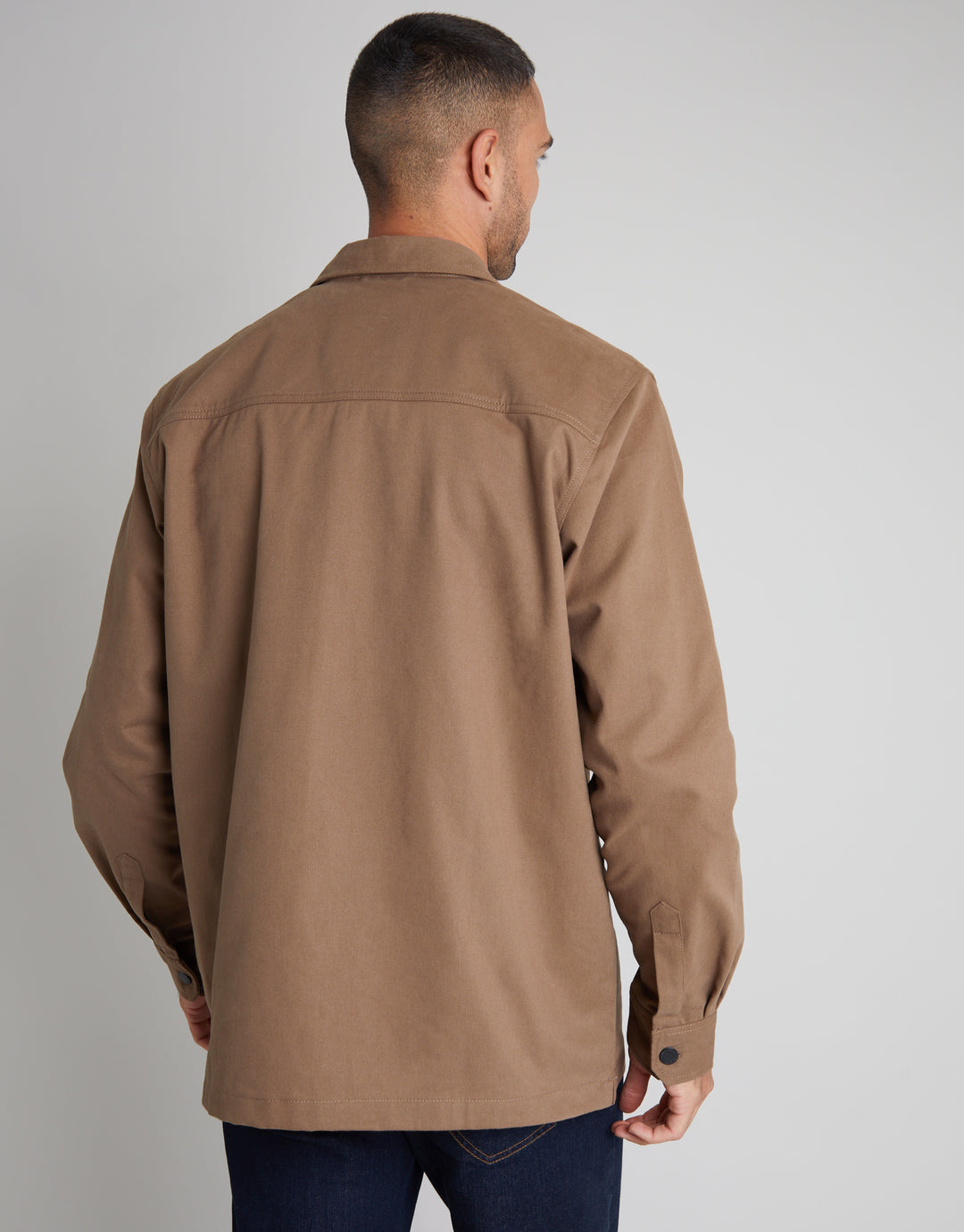 Brown Relaxed Fit Cotton Twill Button Up Shacket