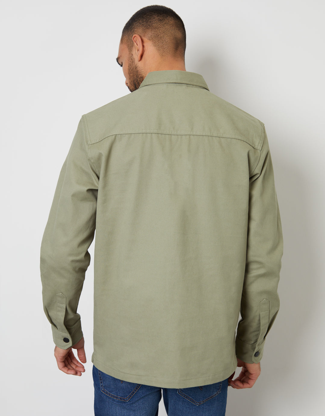 Sage Green Relaxed Fit Cotton Twill Button Up Shacket
