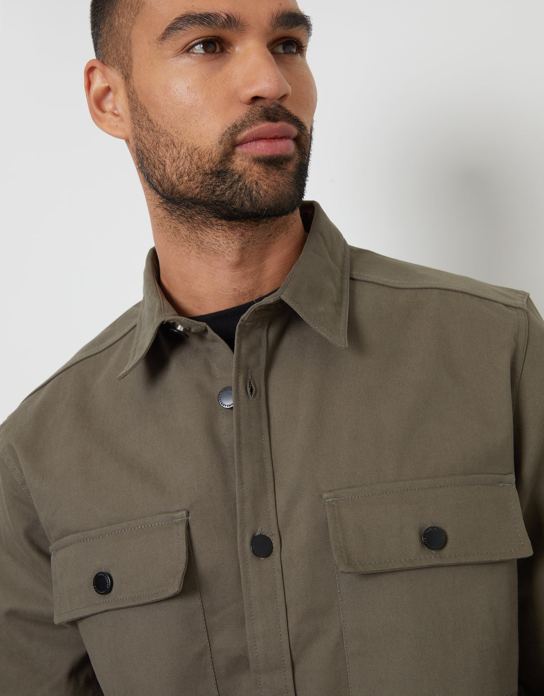 Olive Green Relaxed Fit Cotton Twill Button Up Shacket