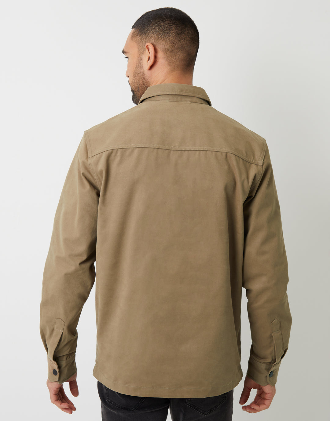 Stone Relaxed Fit Cotton Twill Button Up Shacket