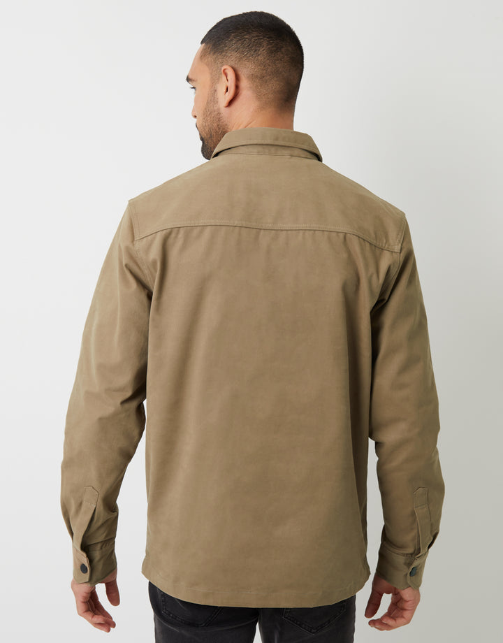 Stone Relaxed Fit Cotton Twill Button Up Shacket