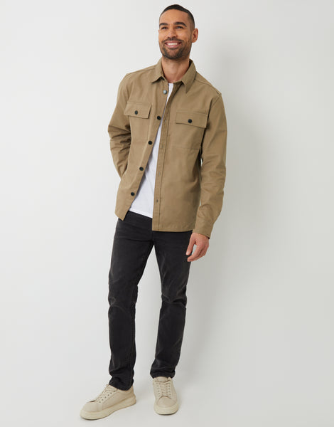 Men's Stone Cotton Twill Button Up Shacket – Threadbare