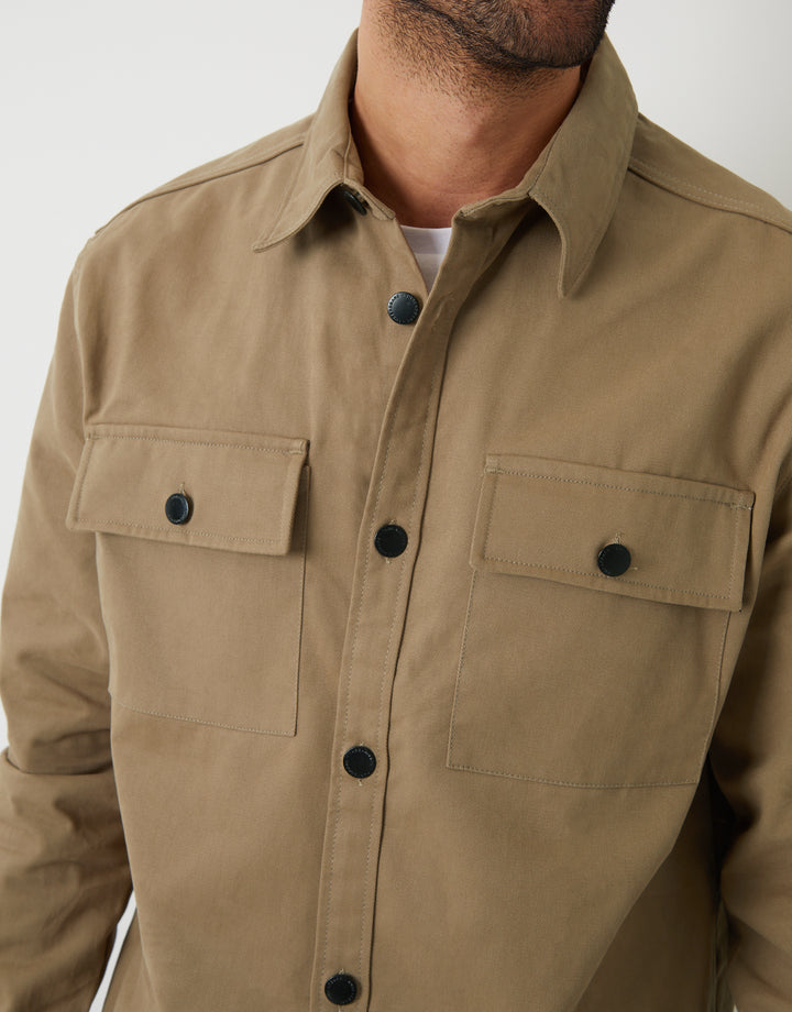Stone Relaxed Fit Cotton Twill Button Up Shacket