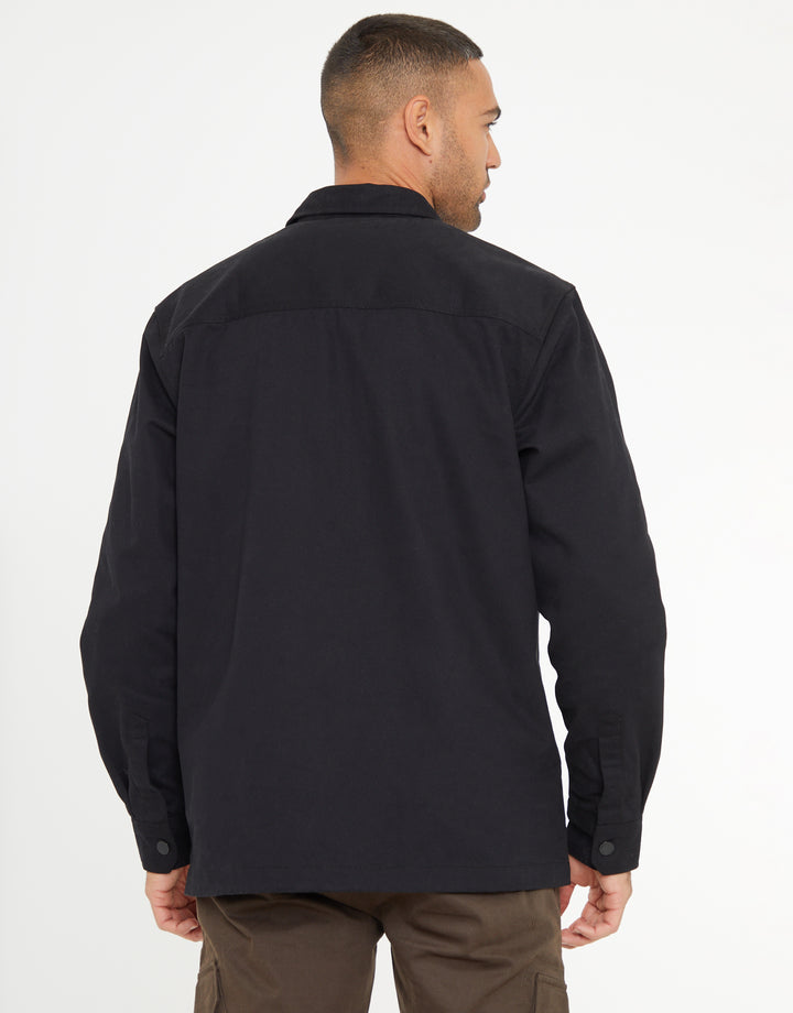Black Relaxed Fit Cotton Twill Button Up Shacket