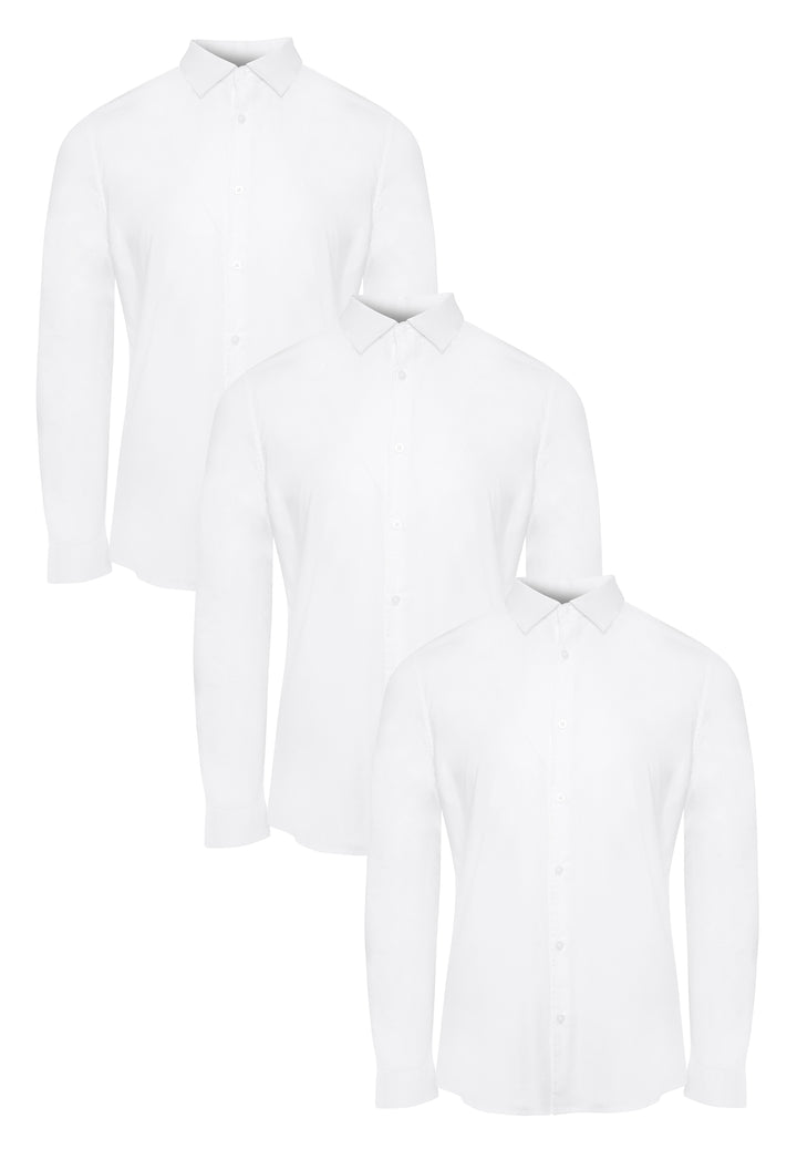 White Stretch Cotton Poplin Long Sleeve Shirts (3 Pack)