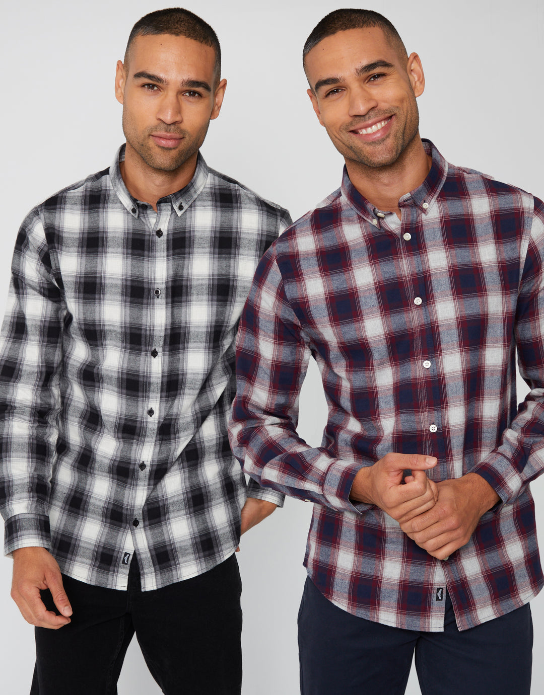 Black & Burgundy Flannel Check Long Sleeve Shirts (2 Pack)