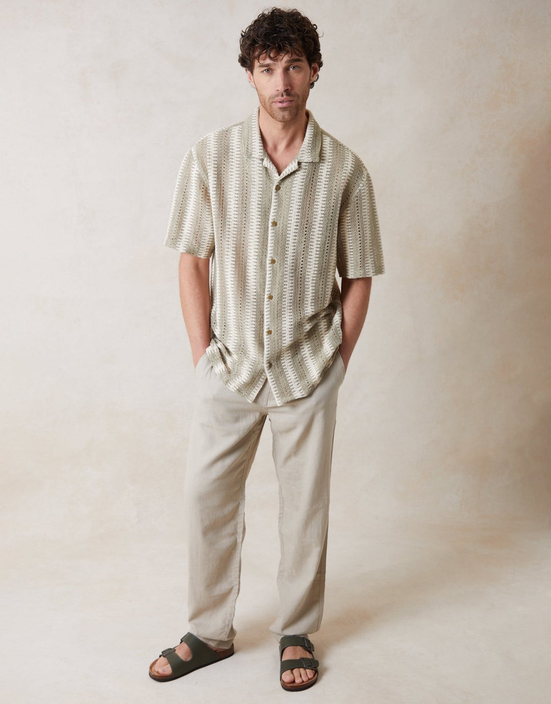 Threadbare Shaw Threadbare Men's Dark Stone & Ecru Relaxed Fit Short Sleeve Shirt