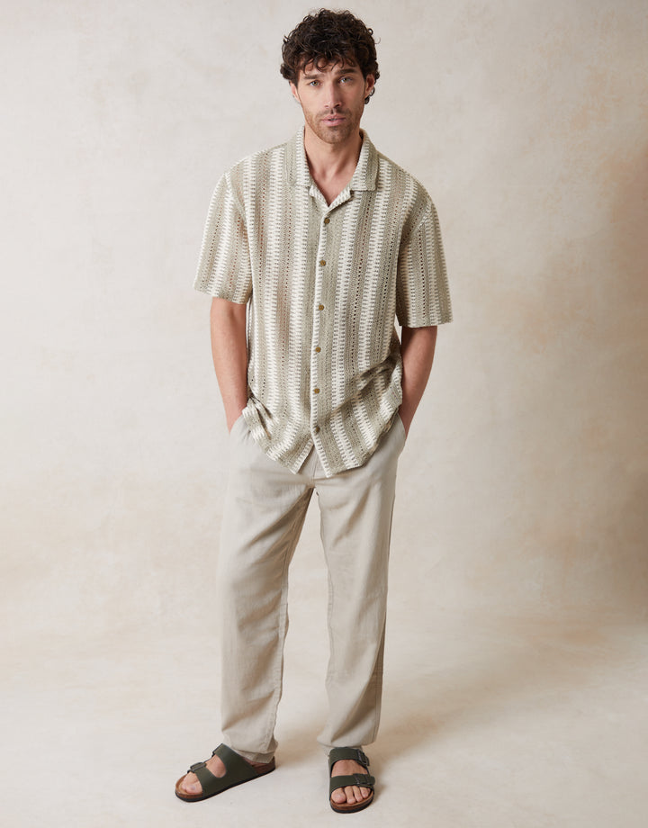 Relaxed Fit Short Sleeve Shirt in Dark Stone & Ecru