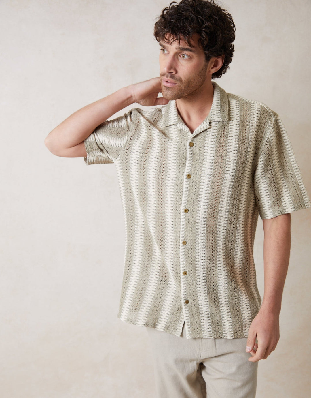Threadbare Shaw Threadbare Men's Dark Stone & Ecru Relaxed Fit Short Sleeve Shirt
