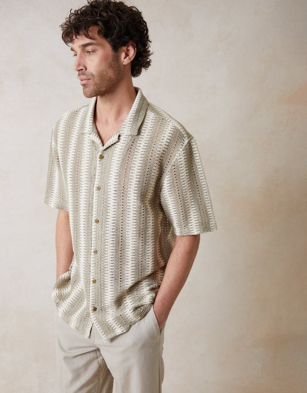 Threadbare Shaw Threadbare Men's Dark Stone & Ecru Relaxed Fit Short Sleeve Shirt
