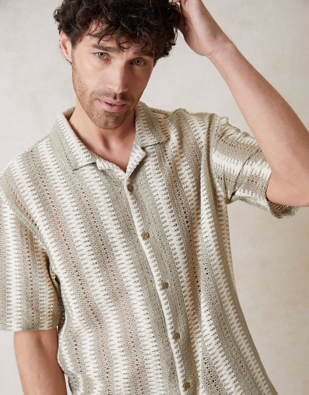 Threadbare Shaw Threadbare Men's Dark Stone & Ecru Relaxed Fit Short Sleeve Shirt