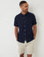 Navy Grandad Collar Linen Blend Short Sleeve Shirt