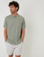 Sage Green Grandad Collar Linen Blend Short Sleeve Shirt