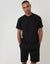 Grandad Collar Linen Blend Short Sleeve Shirt in Black