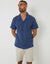 Denim Blue Jersey Pique Revere Collar Short Sleeve Shirt