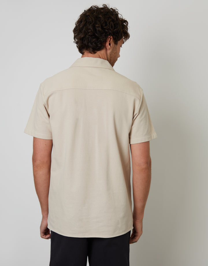 Stone Jersey Revere Collar Short Sleeve Shirt