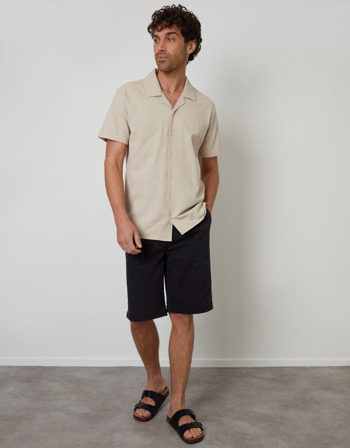 Stone Jersey Revere Collar Short Sleeve Shirt