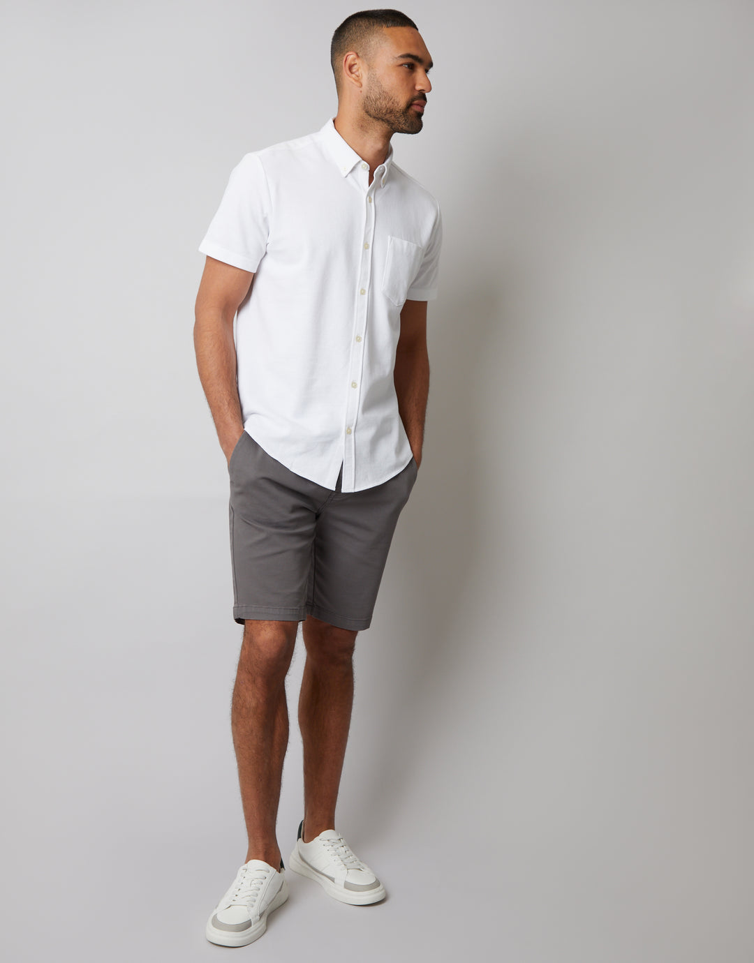 White Pique Short Sleeve Shirt