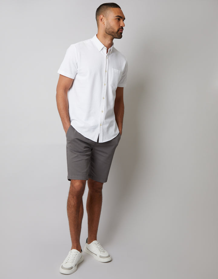 White Pique Short Sleeve Shirt