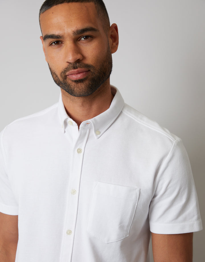 White Pique Short Sleeve Shirt